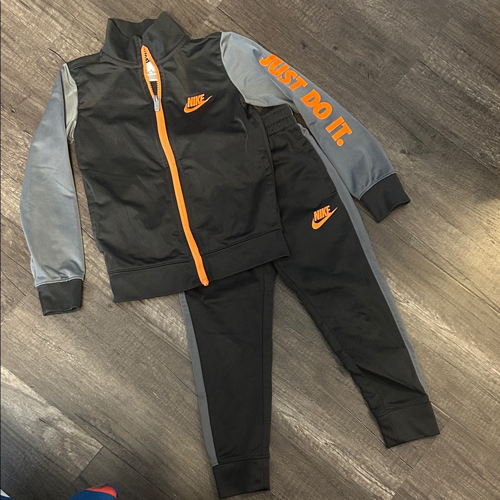 Nike Black and Gray Tracksuit with Orange Highlights